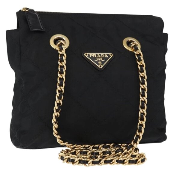 Prada Handbags - PRADA Chain Shoulder Bag Nylon Black Gold Auth